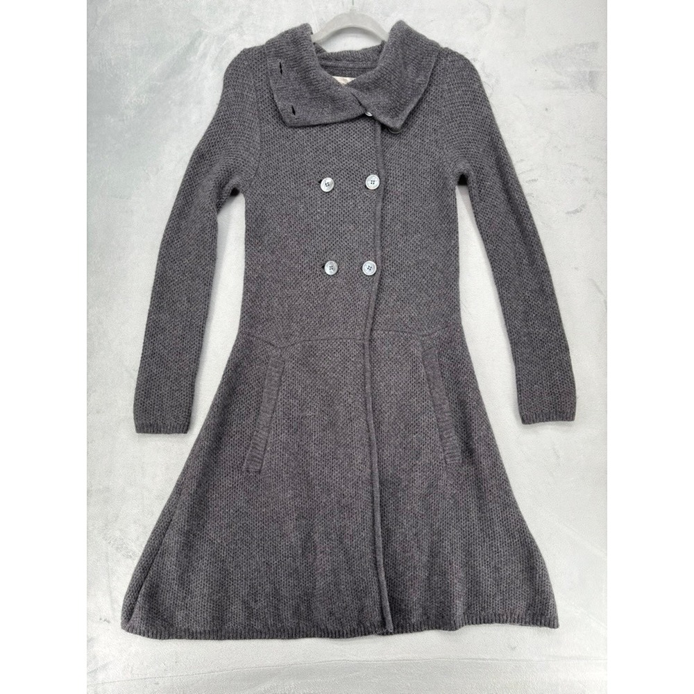 Graham & Spencer Sweater Coat Womens P Grey Cashmere Double Breasted Cardigan